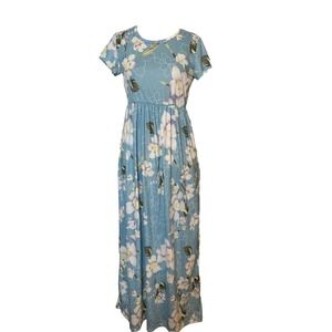 Basico Dress Med Blue Cottage Core Floral short sleeve Grannycore